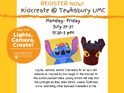 Kidcreate Studio @ Tewksbury UMC: Lights, Camera, Create! (5-12y)
